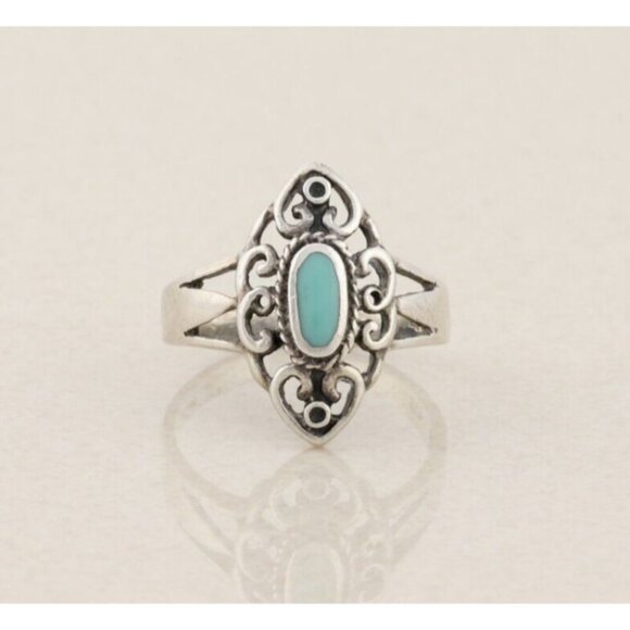 Sterling Silver Turquoise Ring Size 8 1/2 - Picture 1 of 8